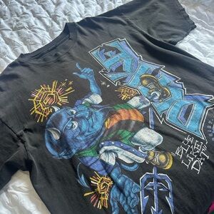 Vintage Black Graphic T-Shirt with Blue Character